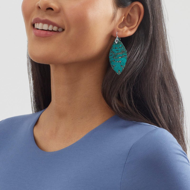 Silpada 'Emerald Pools' Drop Earrings in Green Patina Brass and Sterling Silver - Image 4